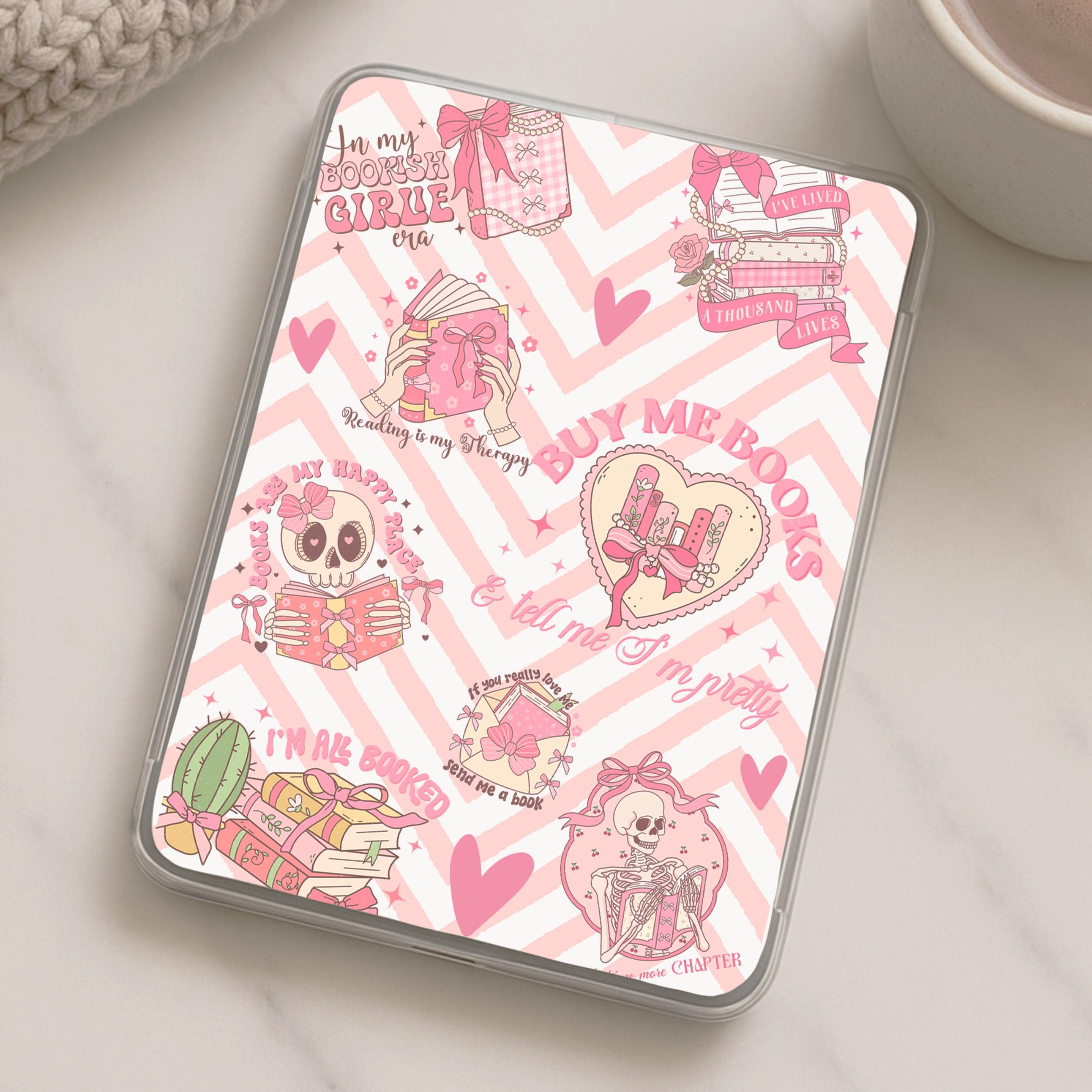Pink Bookish Girlie Kindle Clear Case Insert FL23 – Zoomies Paper Co.