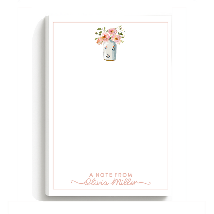 Personalized Notepad, Watercolor Pink Stationery