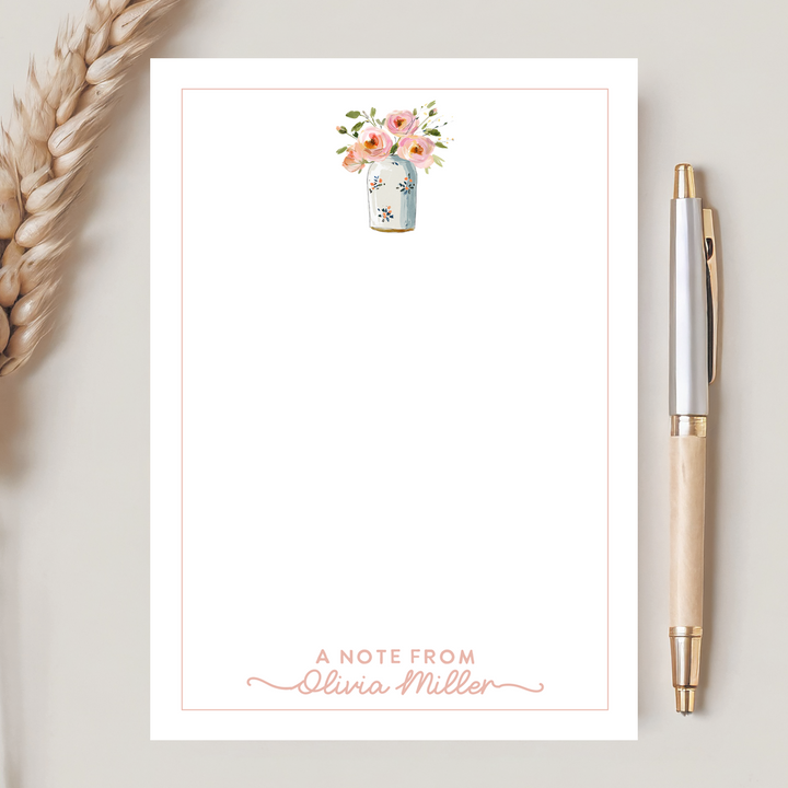 Personalized Notepad, Watercolor Pink Stationery