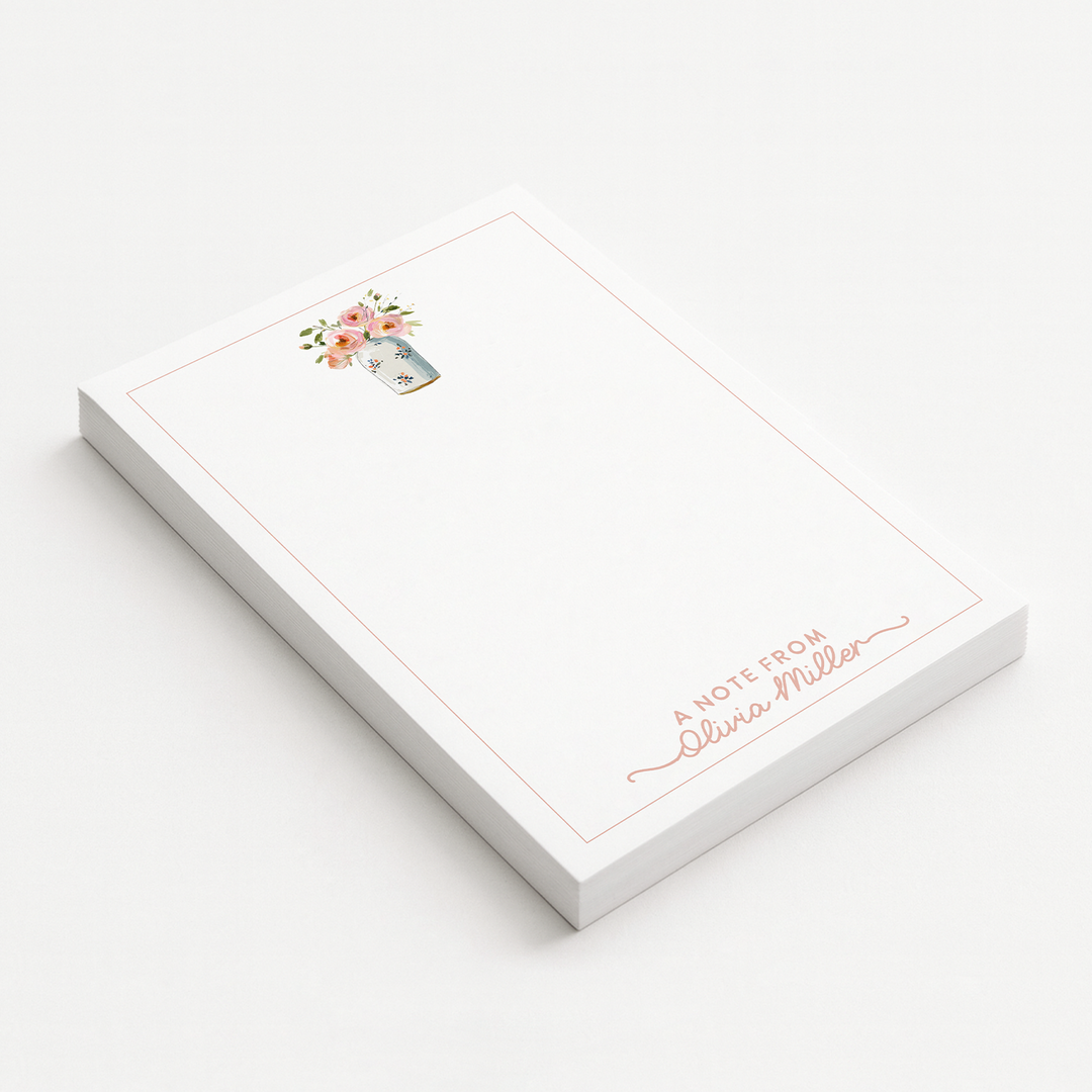 Personalized Notepad, Watercolor Pink Stationery