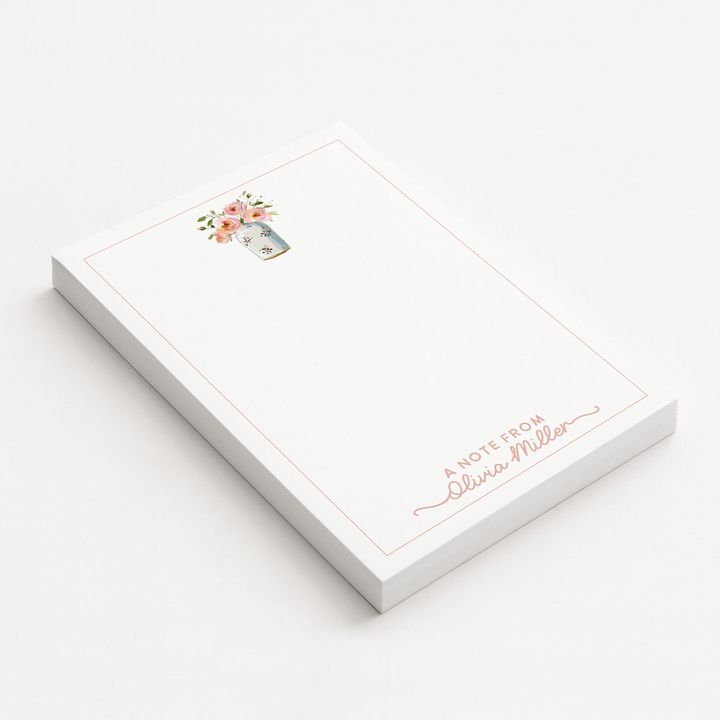 Personalized Notepad, Watercolor Pink Stationery