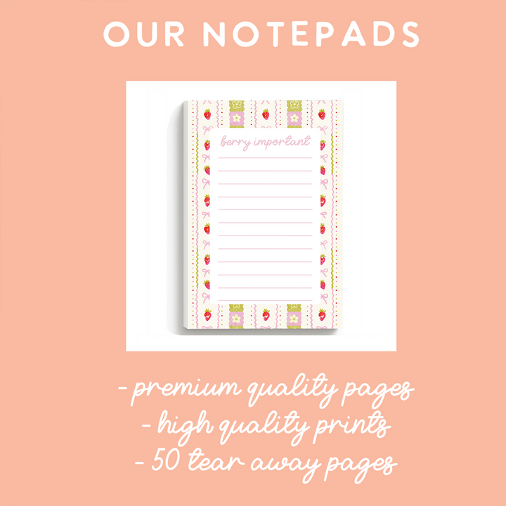 Berry Important Notepad, Strawberry Memo Pad 5"x7"