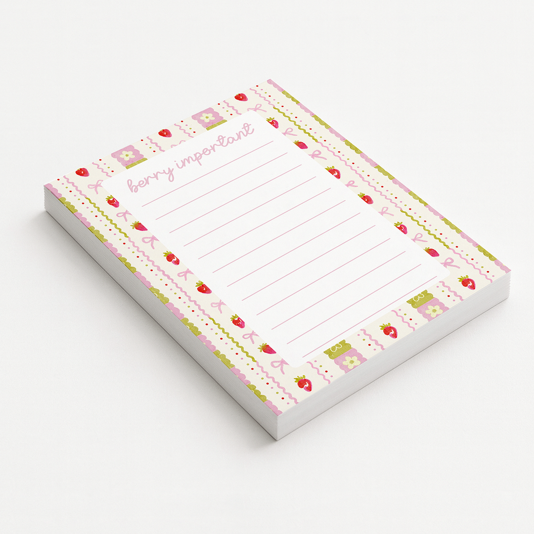 Berry Important Notepad, Strawberry Memo Pad 5"x7"