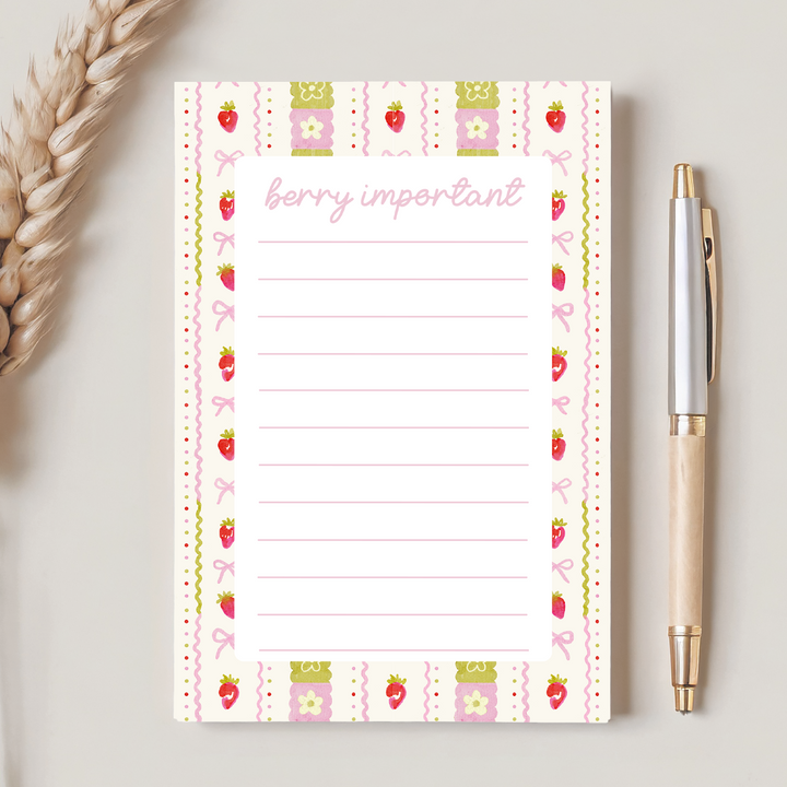 Berry Important Notepad, Strawberry Memo Pad 5"x7"