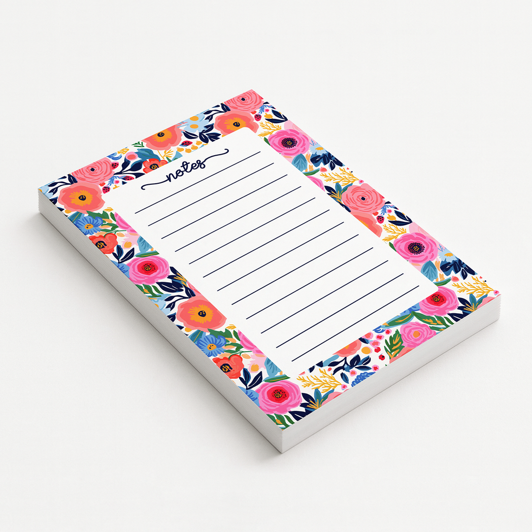 Bold Floral Notes Notepad, Cute Memo Pad 5"x7"
