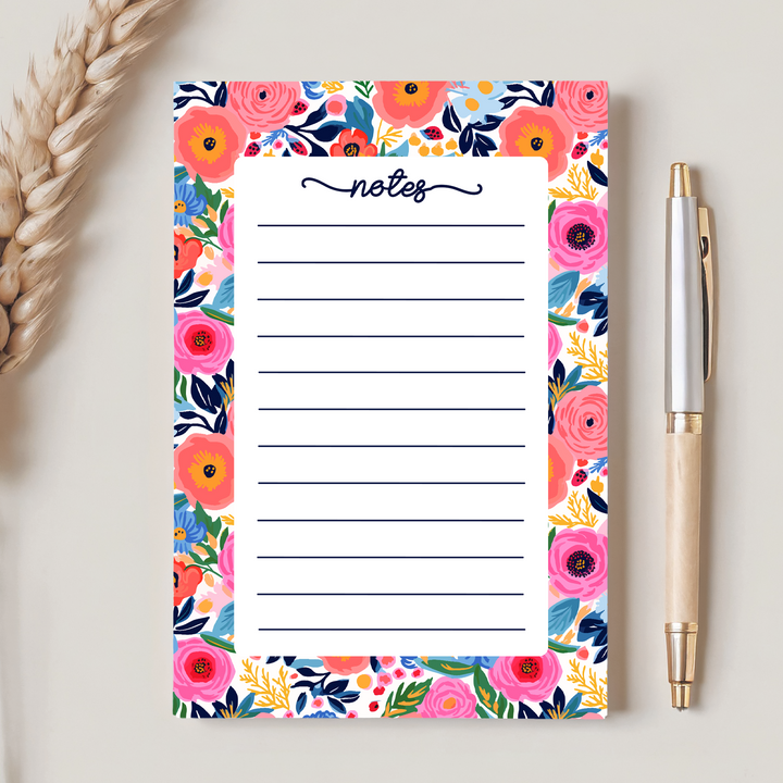Bold Floral Notes Notepad, Cute Memo Pad 5"x7"