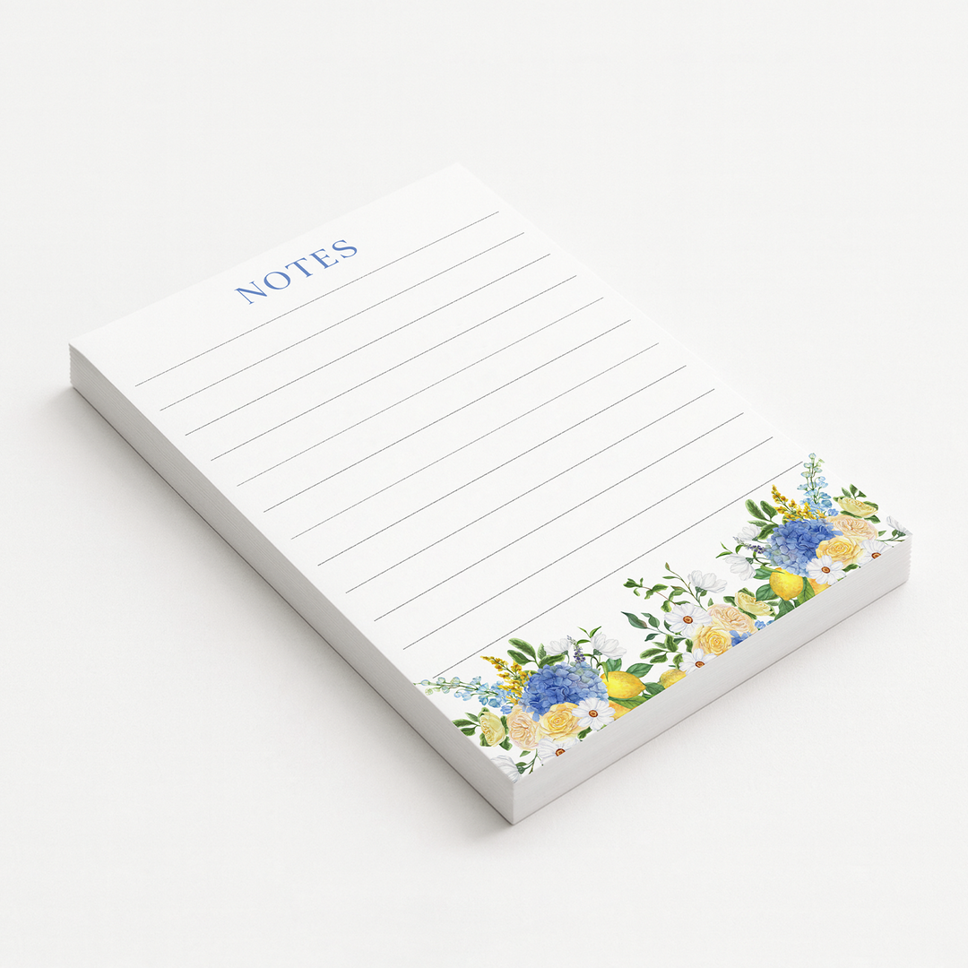 Lemon Floral Notepad, Amalfi Memo Pad 5"x7"