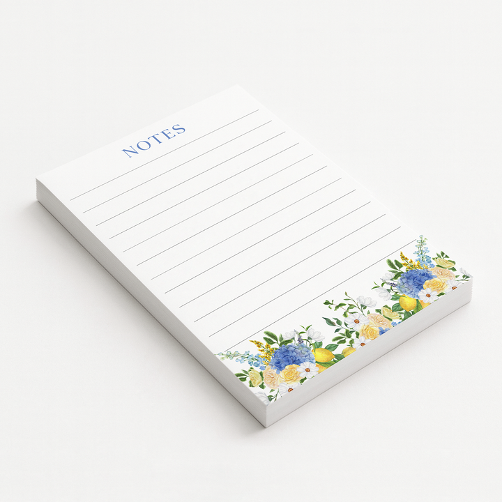 Lemon Floral Notepad, Amalfi Memo Pad 5"x7"
