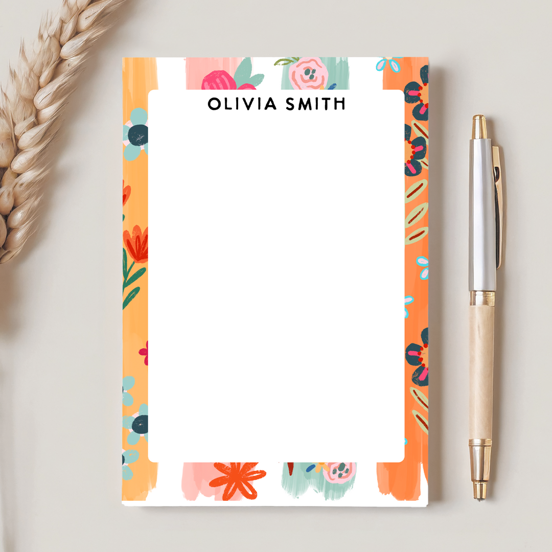 Personalized Notepad, Modern Floral Stationery