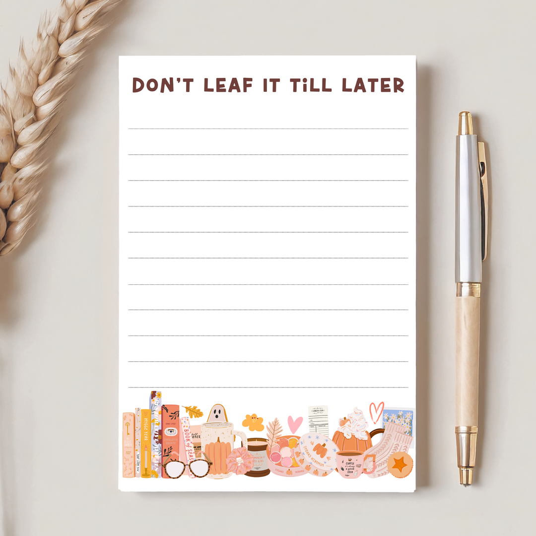 Cozy Fall Notepad, Cute Bookish Pad 5"x7"