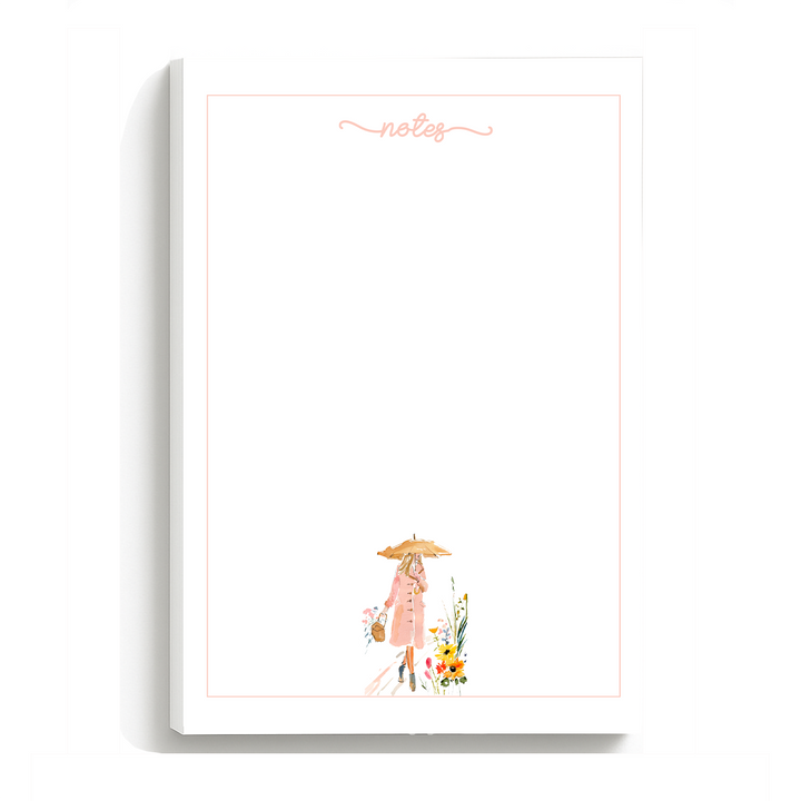 Watercolor Girl in Rain Notepad, Cute Memo Pad 5"x7"