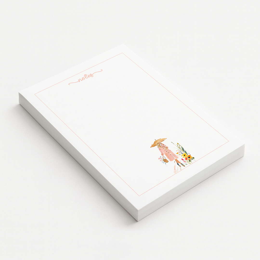 Watercolor Girl in Rain Notepad, Cute Memo Pad 5"x7"