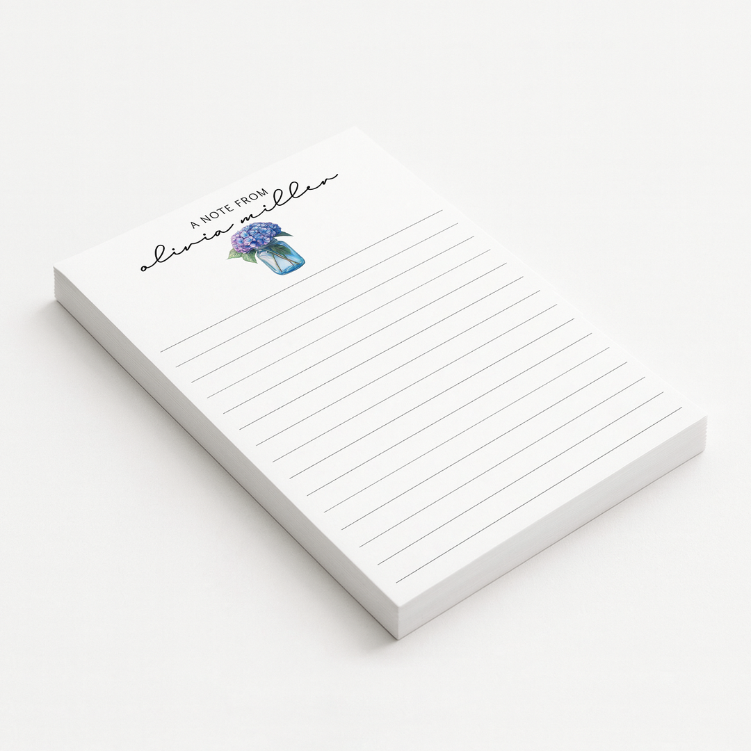 Personalized Notepad, Hydrangea Stationery