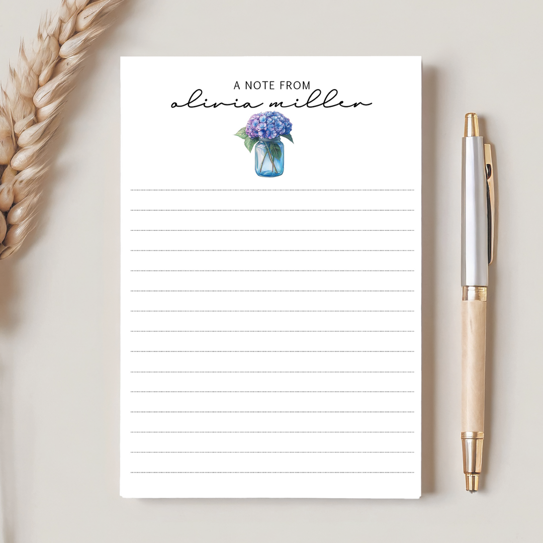 Personalized Notepad, Hydrangea Stationery
