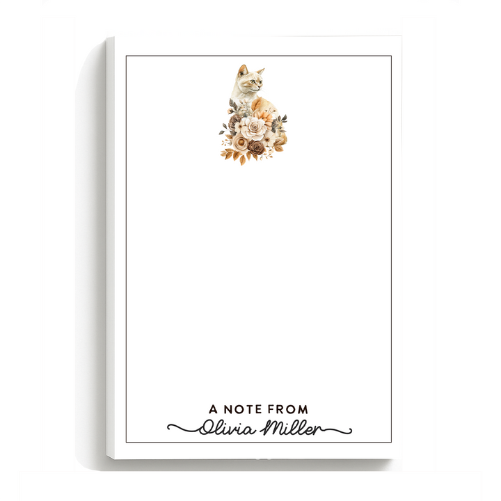 Personalized Notepad, Floral Cat Stationery