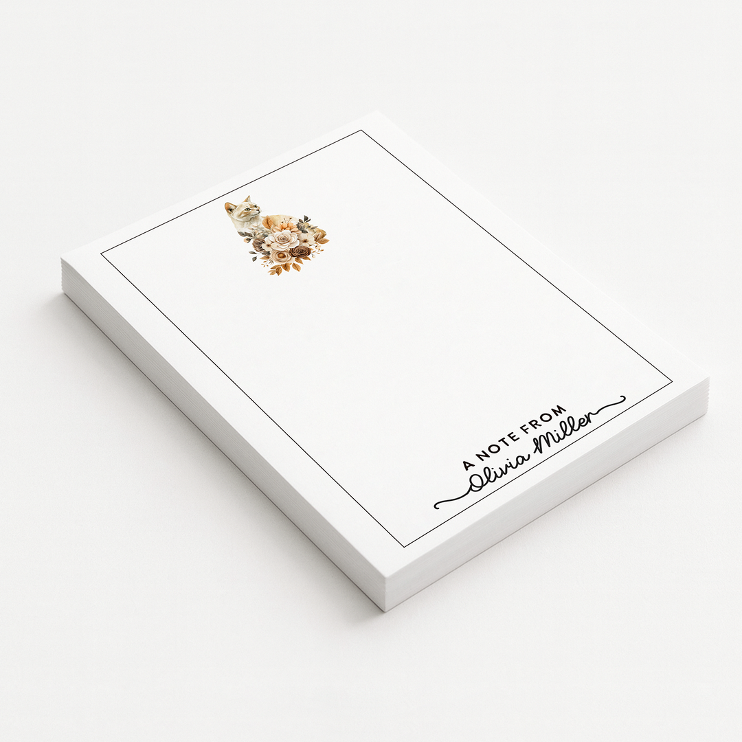 Personalized Notepad, Floral Cat Stationery