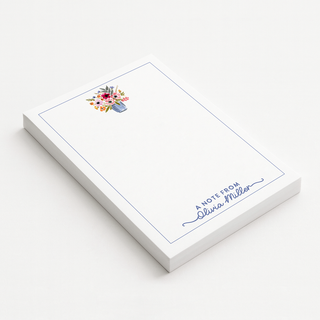Personalized Notepad Flowers, Custom Stationery