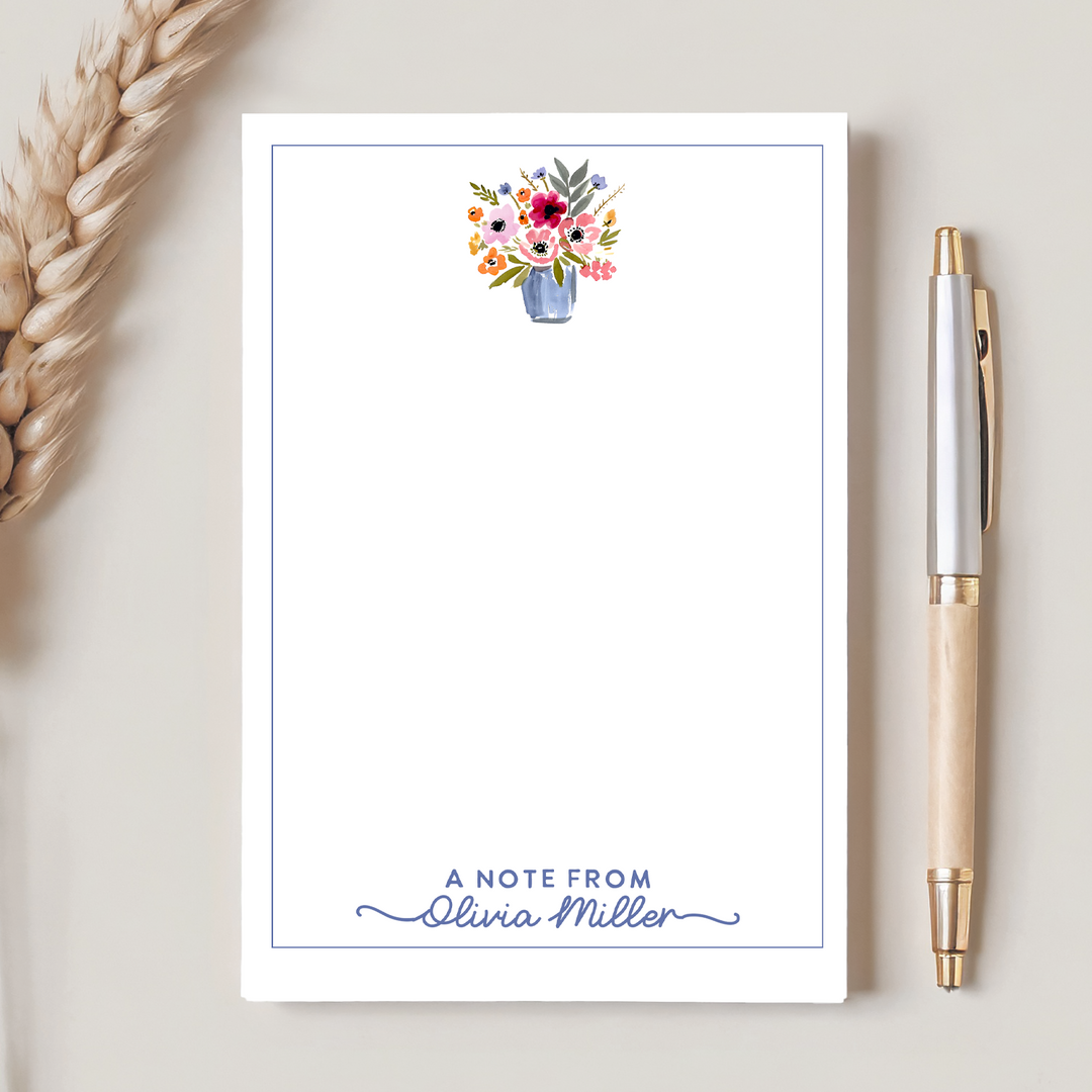 Personalized Notepad Flowers, Custom Stationery