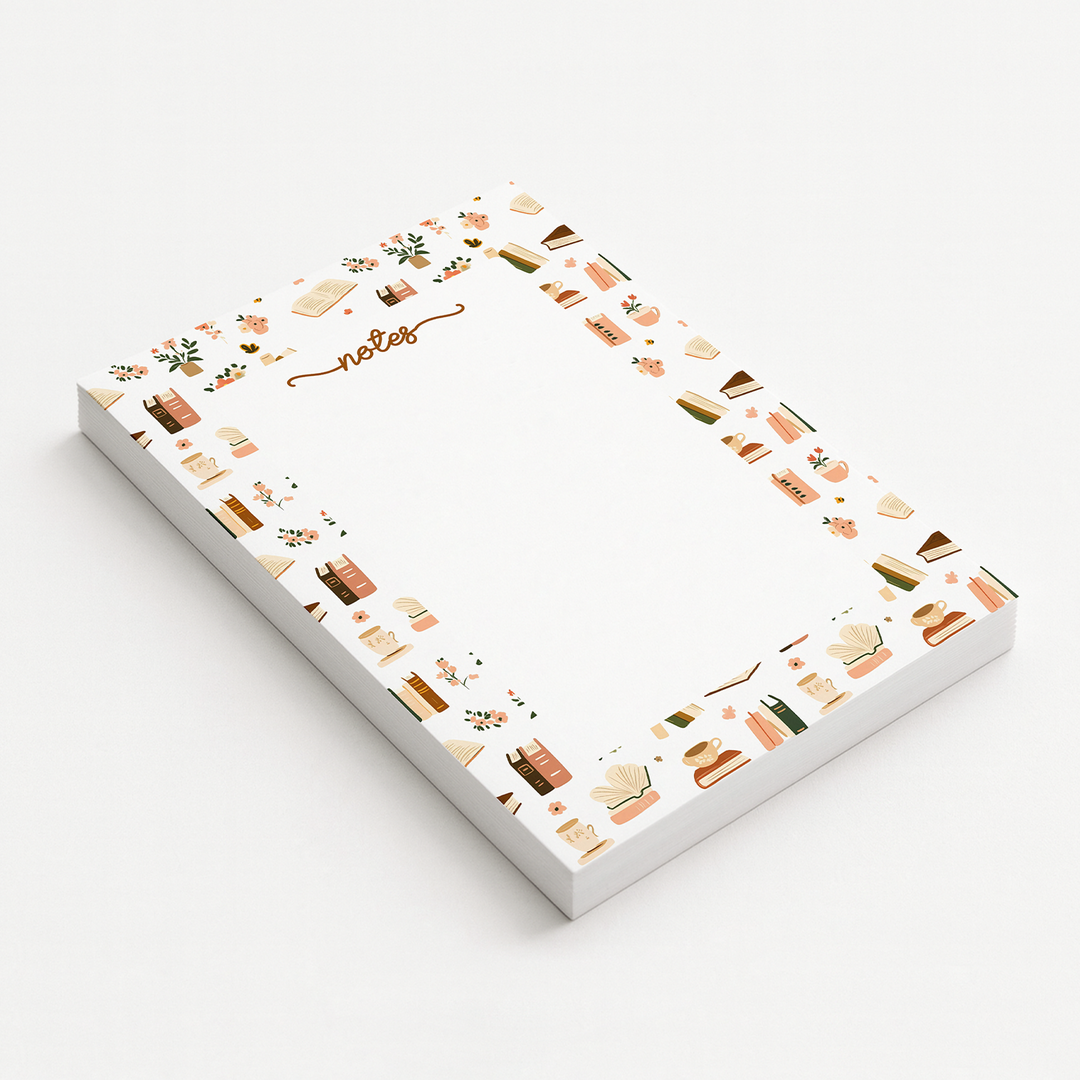 Cozy Pastel Books Notepad, Cute Book Memo Pad 5"x7"