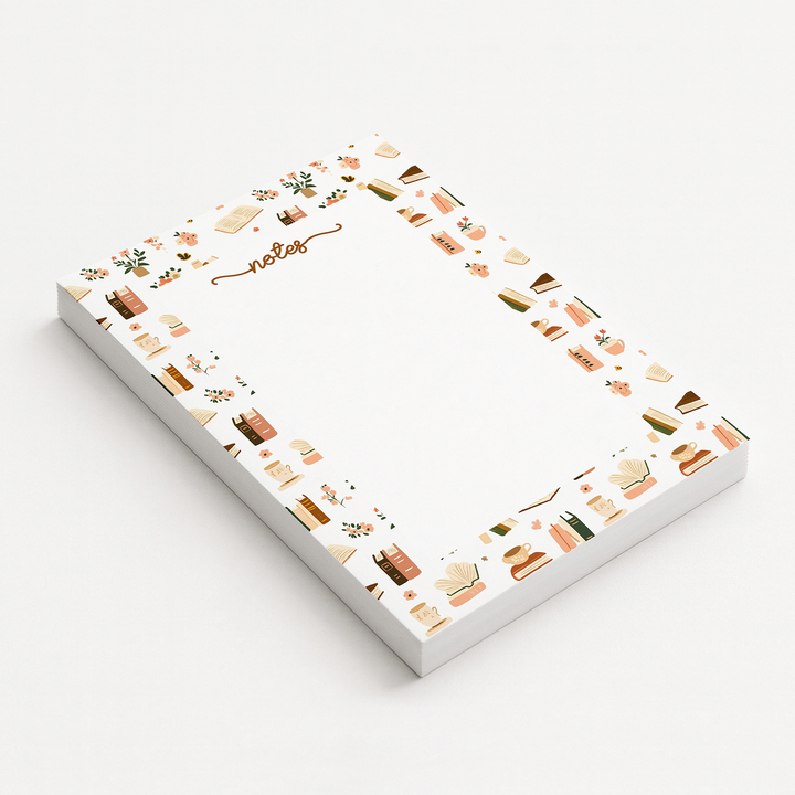 Cozy Pastel Books Notepad, Cute Book Memo Pad 5"x7"