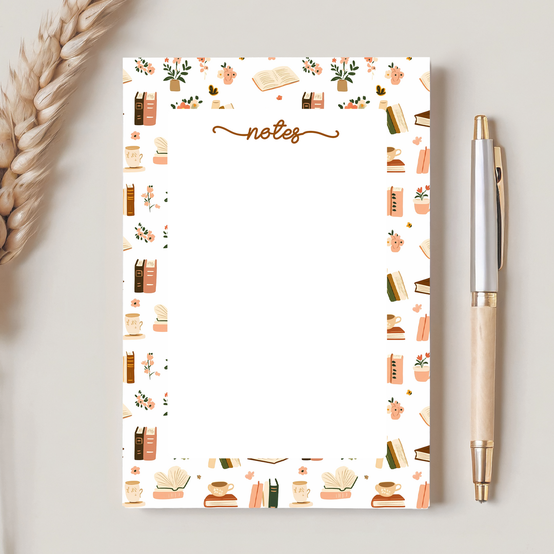 Cozy Pastel Books Notepad, Cute Book Memo Pad 5"x7"