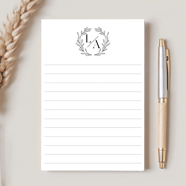 Personalized Notepad Wreath Monogram, Custom Stationery