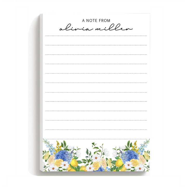 Personalized Notepad Lemon Flowers, Custom Stationery