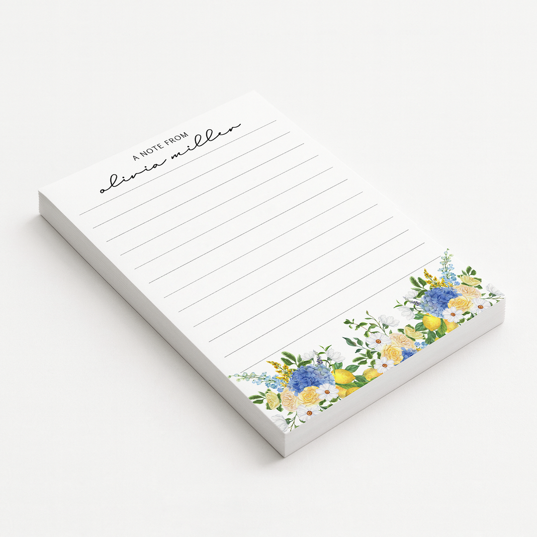 Personalized Notepad Lemon Flowers, Custom Stationery