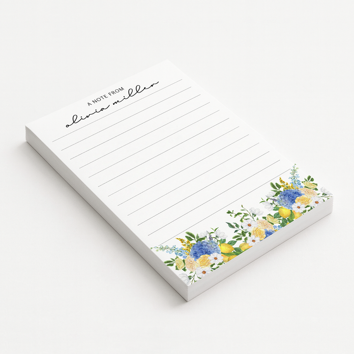 Personalized Notepad Lemon Flowers, Custom Stationery