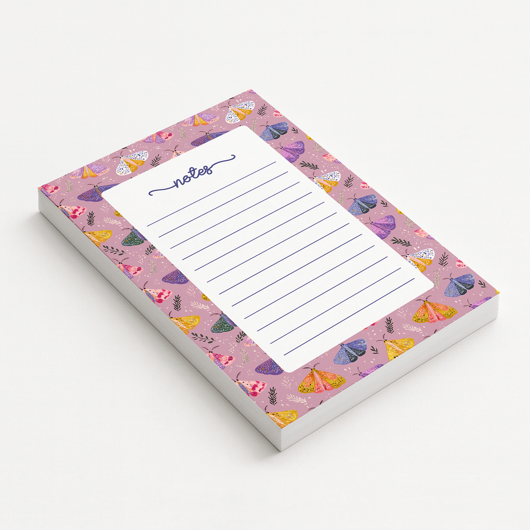 Pink Moth Notes Notepad, Cute Book Memo Pad 5"x7"