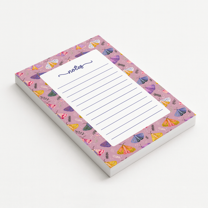 Pink Moth Notes Notepad, Cute Book Memo Pad 5"x7"