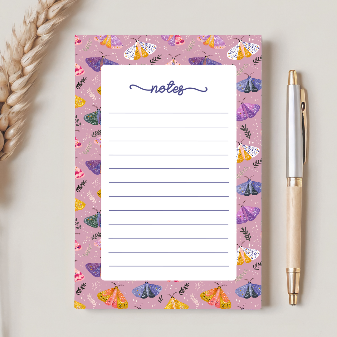 Pink Moth Notes Notepad, Cute Book Memo Pad 5"x7"