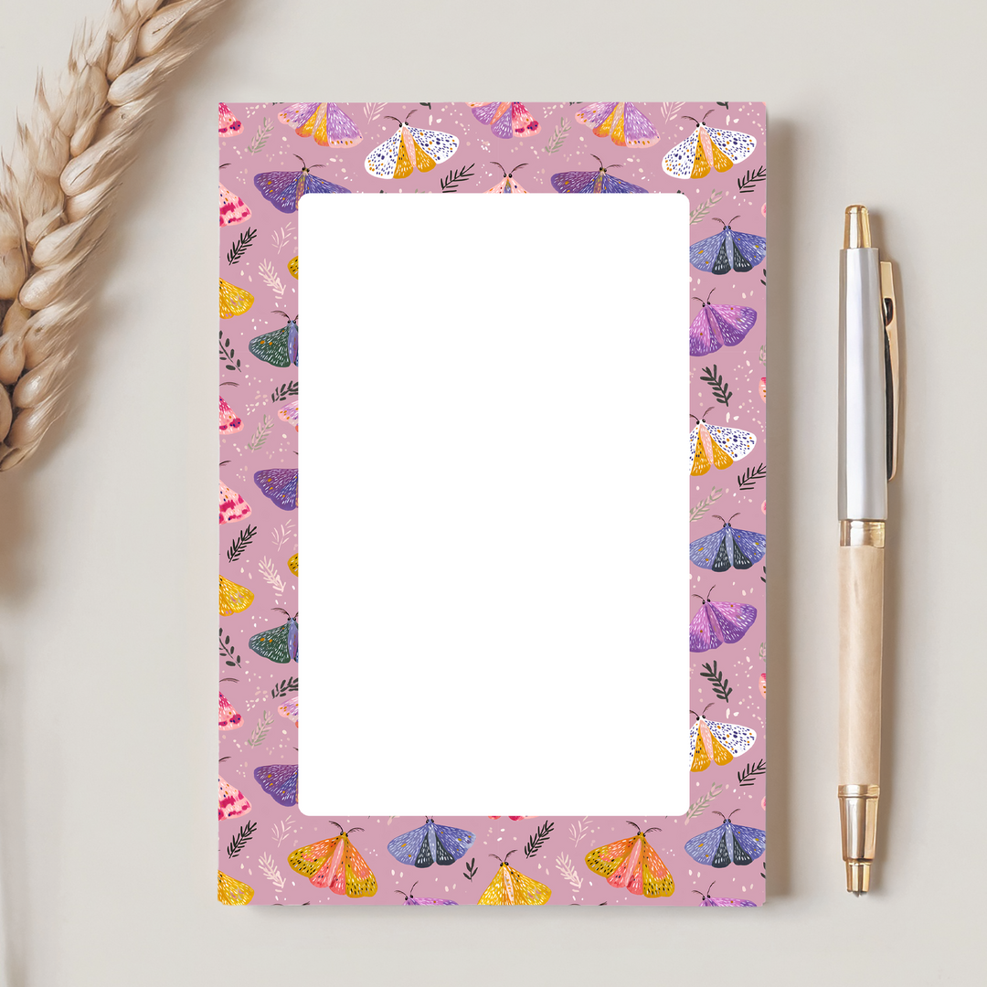 Pink Moth Blank Notepad, Cute Book Memo Pad 5"x7"