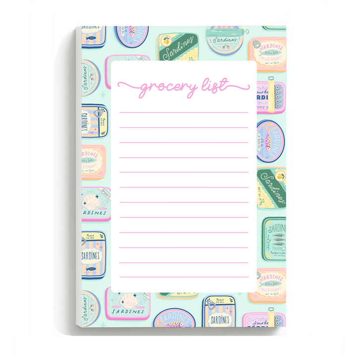 Sardines Grocery List Notepad, Cute Memo Pad 5"x7"