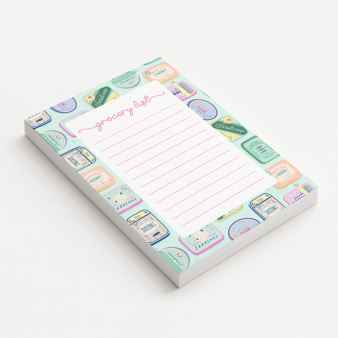 Sardines Grocery List Notepad, Cute Memo Pad 5"x7"