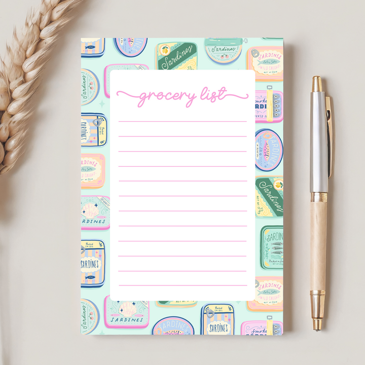 Sardines Grocery List Notepad, Cute Memo Pad 5"x7"