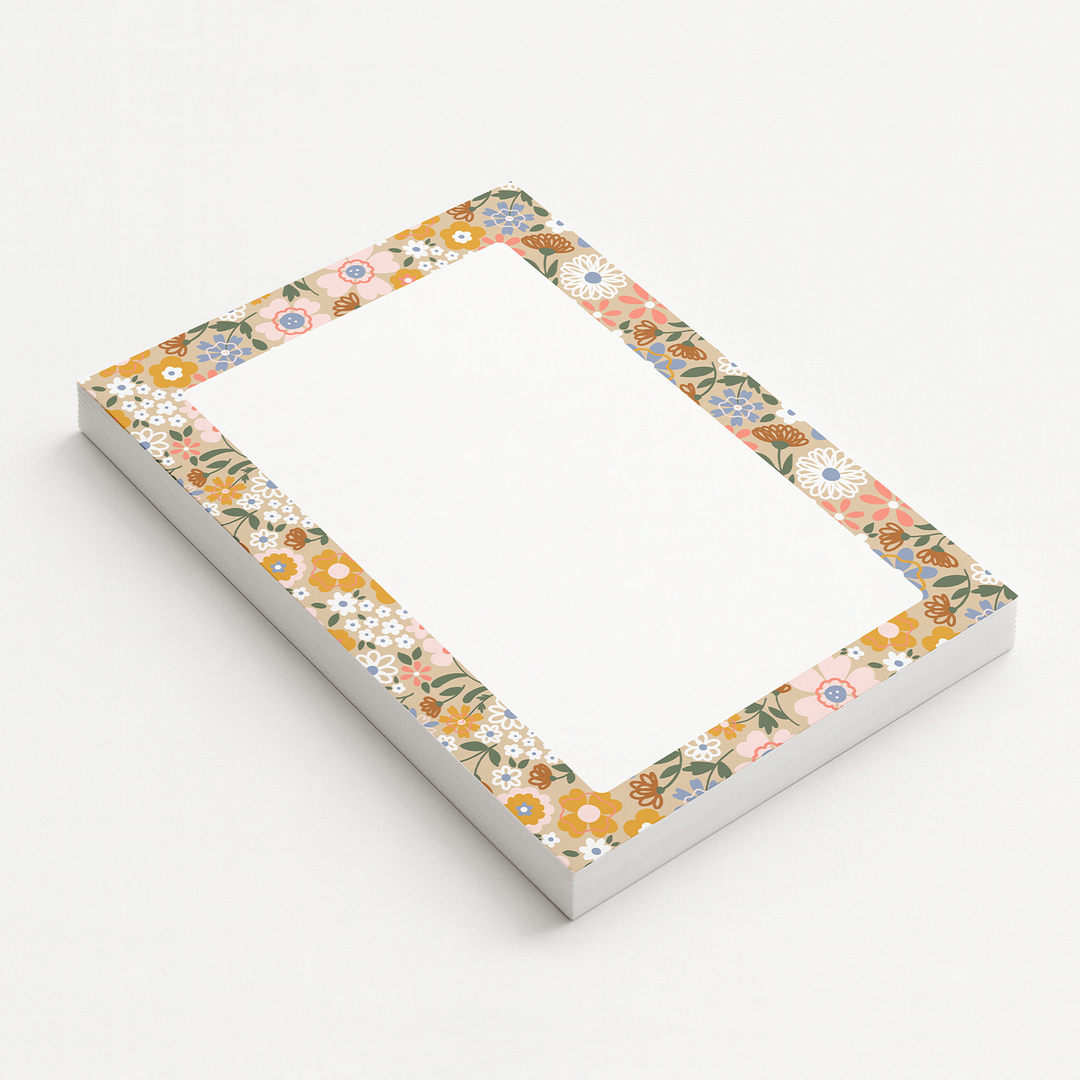 Pastel Neutral Floral Blank Notepad, Cute Book Memo Pad 5"x7"