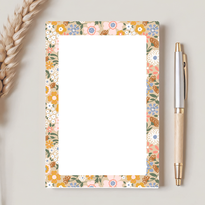 Pastel Neutral Floral Blank Notepad, Cute Book Memo Pad 5"x7"