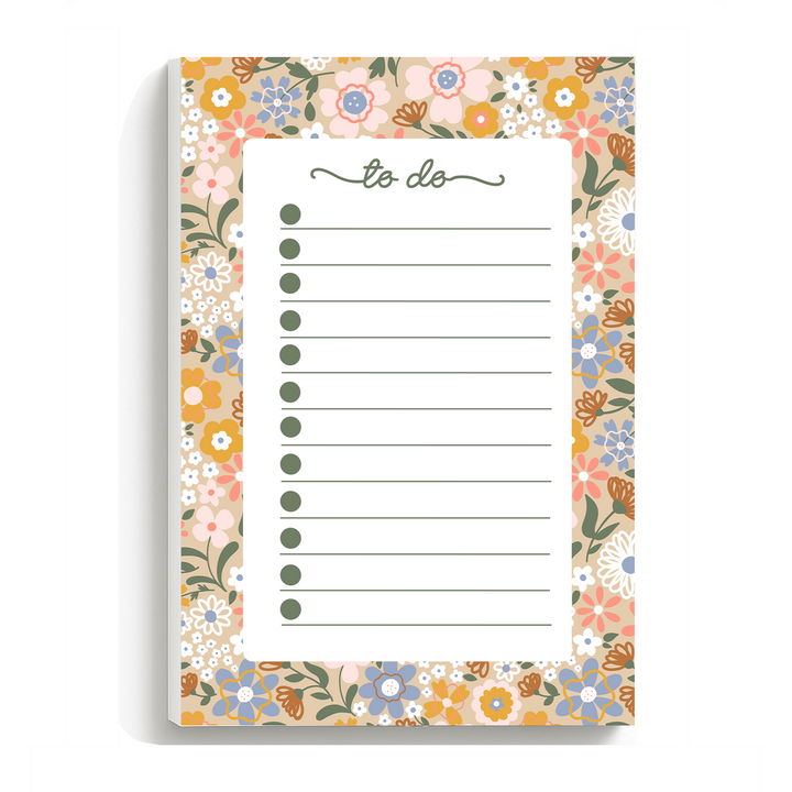 Pastel Neutral Floral To Do Notepad, Cute Book Memo Pad 5"x7"