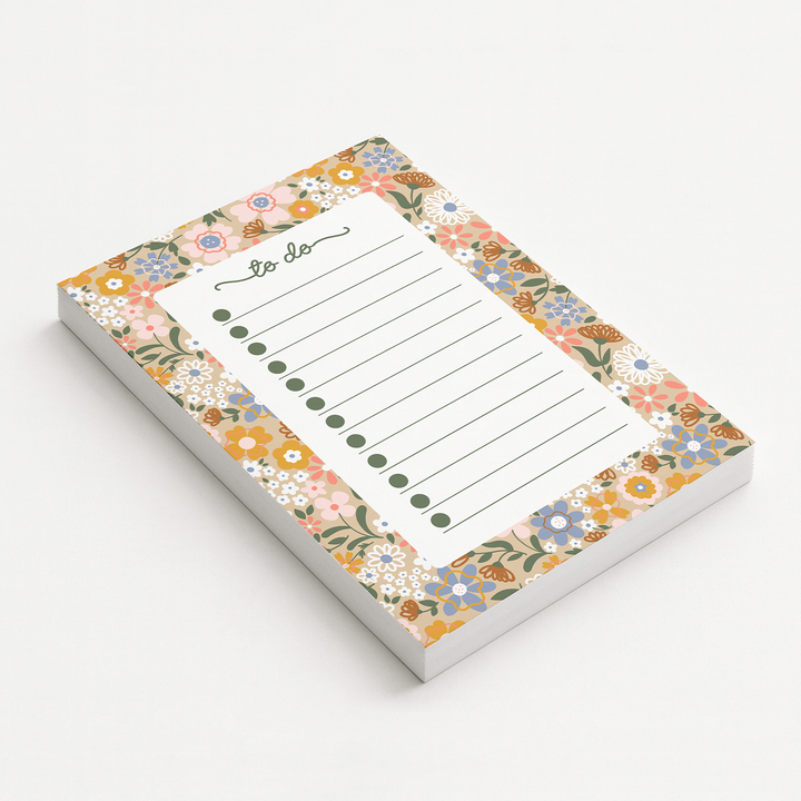 Pastel Neutral Floral To Do Notepad, Cute Book Memo Pad 5"x7"