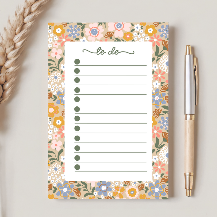 Pastel Neutral Floral To Do Notepad, Cute Book Memo Pad 5"x7"