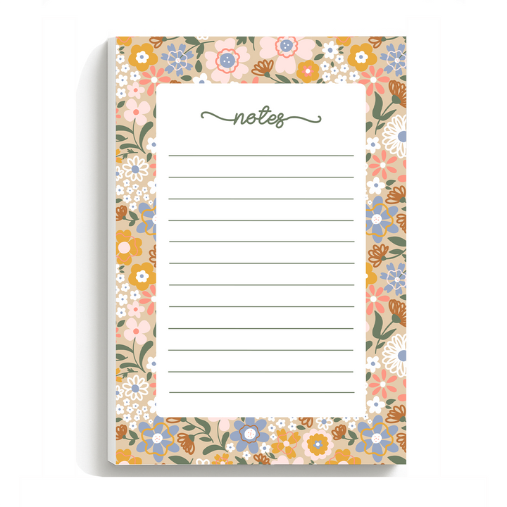 Pastel Neutral Floral Notepad, Cute Book Memo Pad 5"x7"