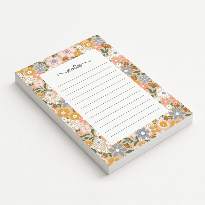 Pastel Neutral Floral Notepad, Cute Book Memo Pad 5"x7"