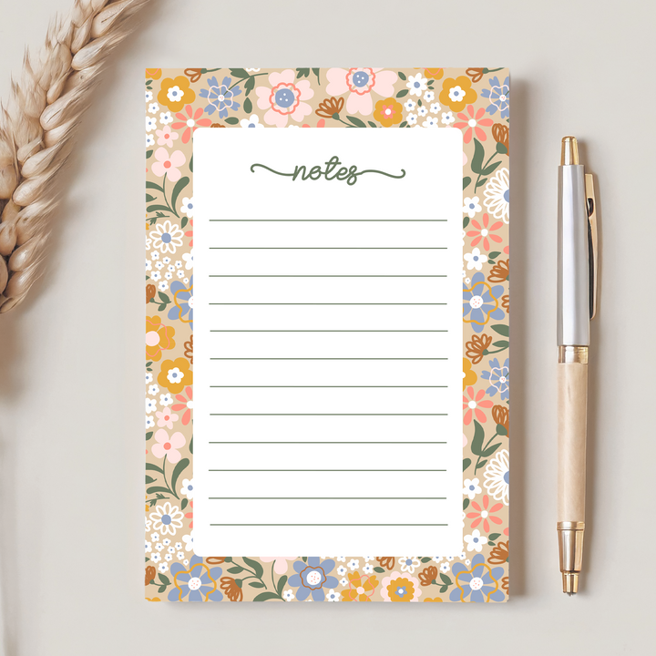 Pastel Neutral Floral Notepad, Cute Book Memo Pad 5"x7"