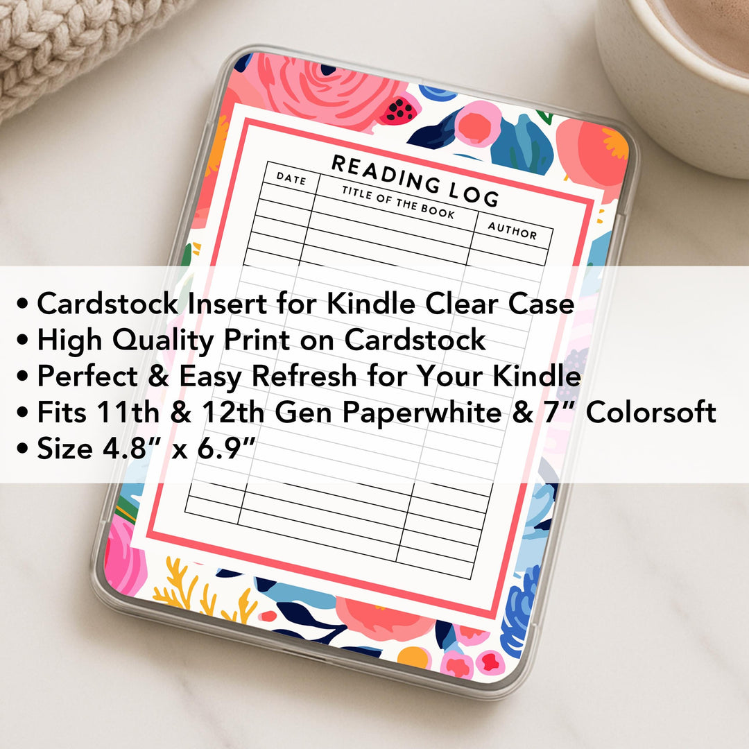 Floral Reading Log Kindle Clear Case Insert BOC1 – Zoomies Paper Co.