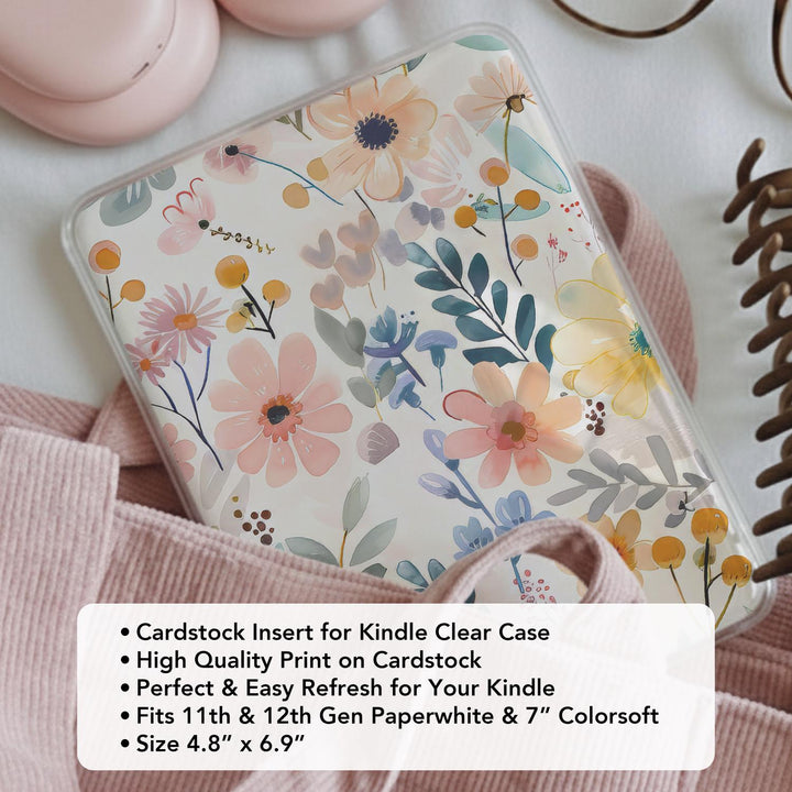 Floral Kindle Clear Case Insert, Decorative Flowers FJ6