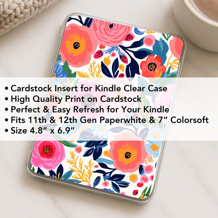 Floral Kindle Clear Case Insert, Decorative Flowers BOF5