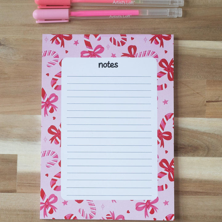 Christmas Candy Canes Notepad 5"x7", Christmas Memo Pad Stationery Lover Gift Stocking Stuffer