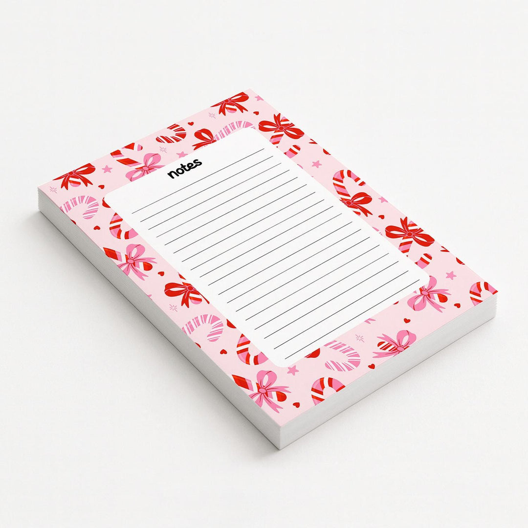 Christmas Candy Canes Notepad 5"x7", Christmas Memo Pad Stationery Lover Gift Stocking Stuffer
