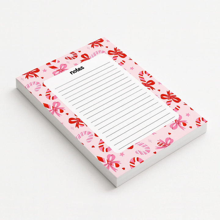 Christmas Candy Canes Notepad 5"x7", Christmas Memo Pad Stationery Lover Gift Stocking Stuffer